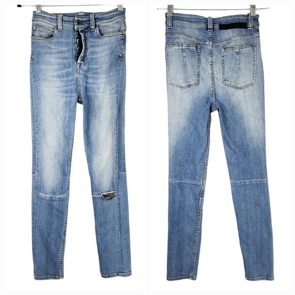 Ben Taverniti Unravel Project Skinny Jean 24 Women Lt Blue Button Fly High Rise - Picture 2 of 13